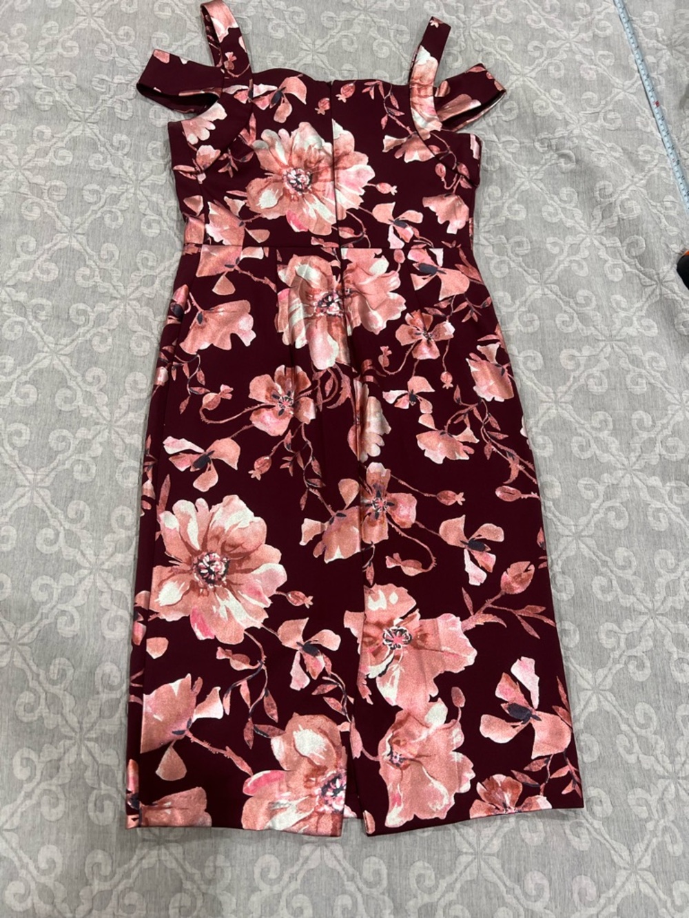 ECI Burgundy Dress with Pink Floral Print - Picture 2 of 6